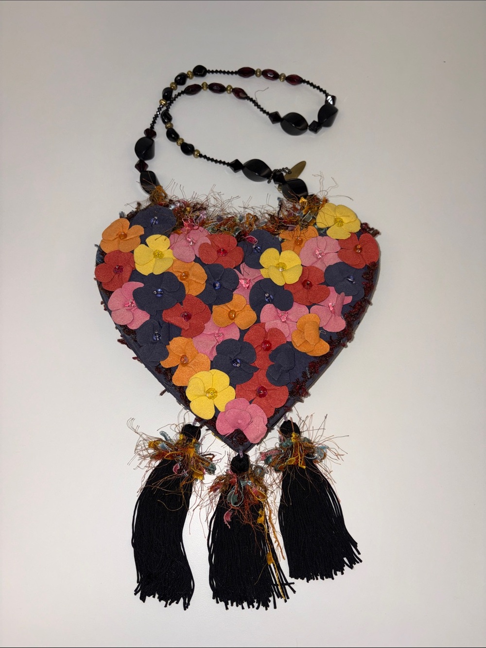 Mary Frances Whimsy Heart Shoulder Bag with Tassels & magnetic closure